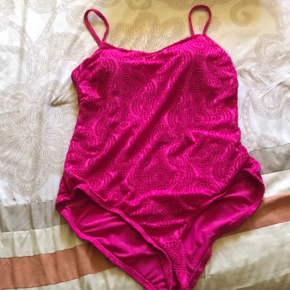 Neon pink crochet swimsuit